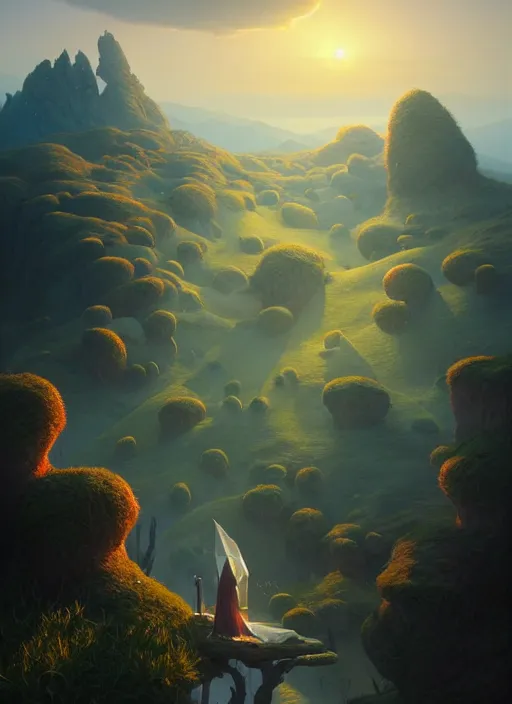 Image similar to spring mornings in the low - poly hills, diffuse lighting, fantasy, intricate, surrealism!!!!, highly detailed, lifelike, photorealistic, digital painting, artstation, illustration, concept art, smooth, sharp focus, by greg rutkowski, chris tulloch mccabe, valentina remenar and asher duran,