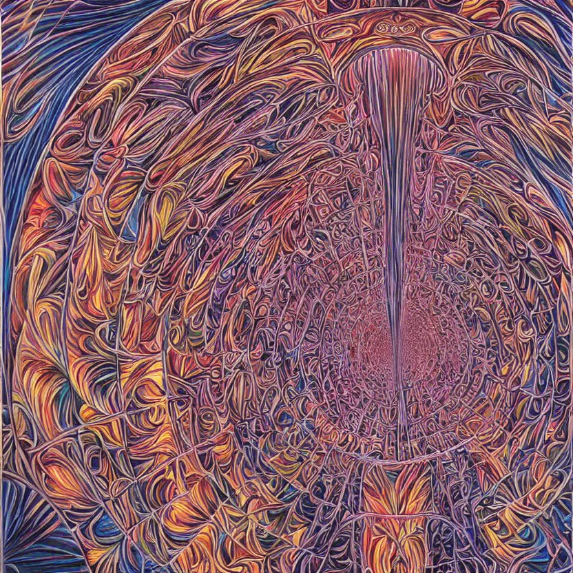 Image similar to mise en abyme, by alex grey