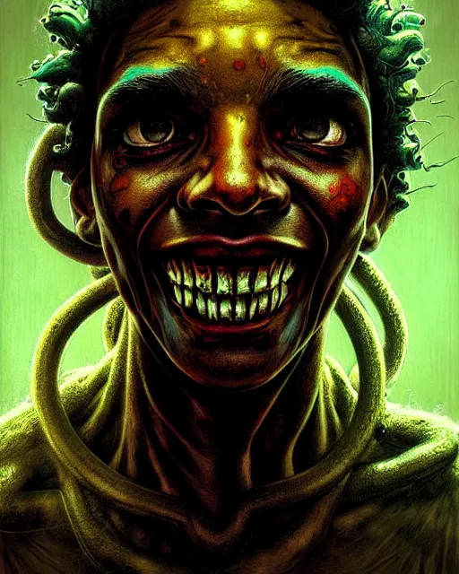 Image similar to lucio from overwatch, character portrait, portrait, close up, concept art, intricate details, highly detailed, horror poster, horror, vintage horror art, realistic, terrifying, in the style of michael whelan, beksinski, and gustave dore