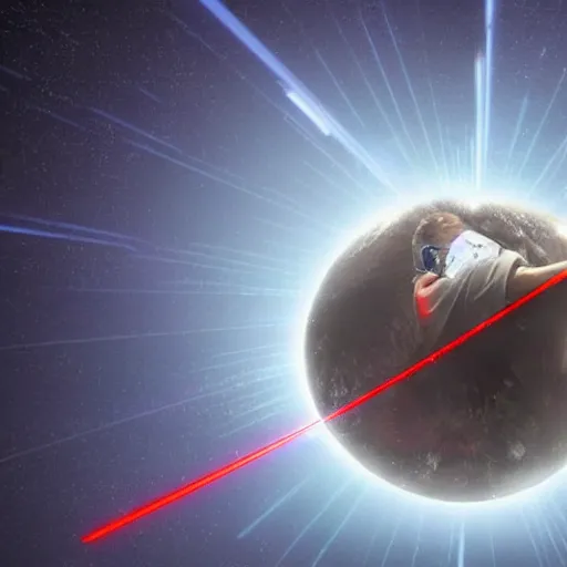 Image similar to a guy shooting lasers from his eyes, shooting at the center of the earth