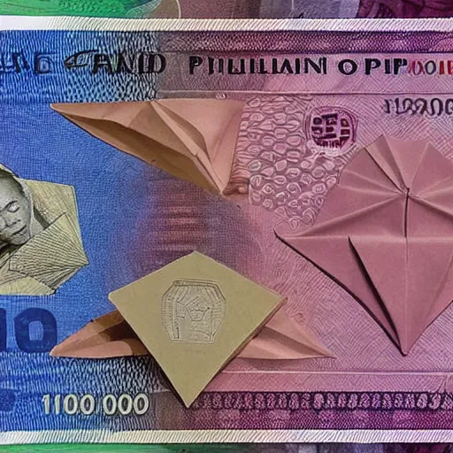 Prompt: photo of an origami made of 1 k philippine peso bill