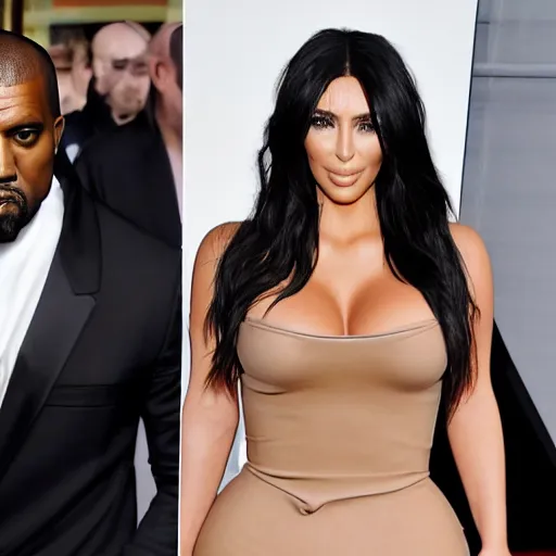 Prompt: kim kardashian throwing inappropriate objects at kanye west, associated press, paparazzi shots, close up, 4 k, realistic