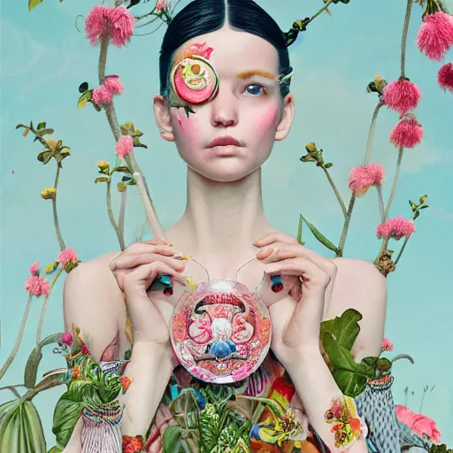 Image similar to pretty baby with botanical : : by martine johanna and simon stalenhag and chie yoshii and casey weldon and wlop : : ornate, dynamic, particulate, rich colors, intricate, elegant, highly detailed, vogue, harper's bazaar art, fashion magazine, smooth, sharp focus, 8 k, octane render