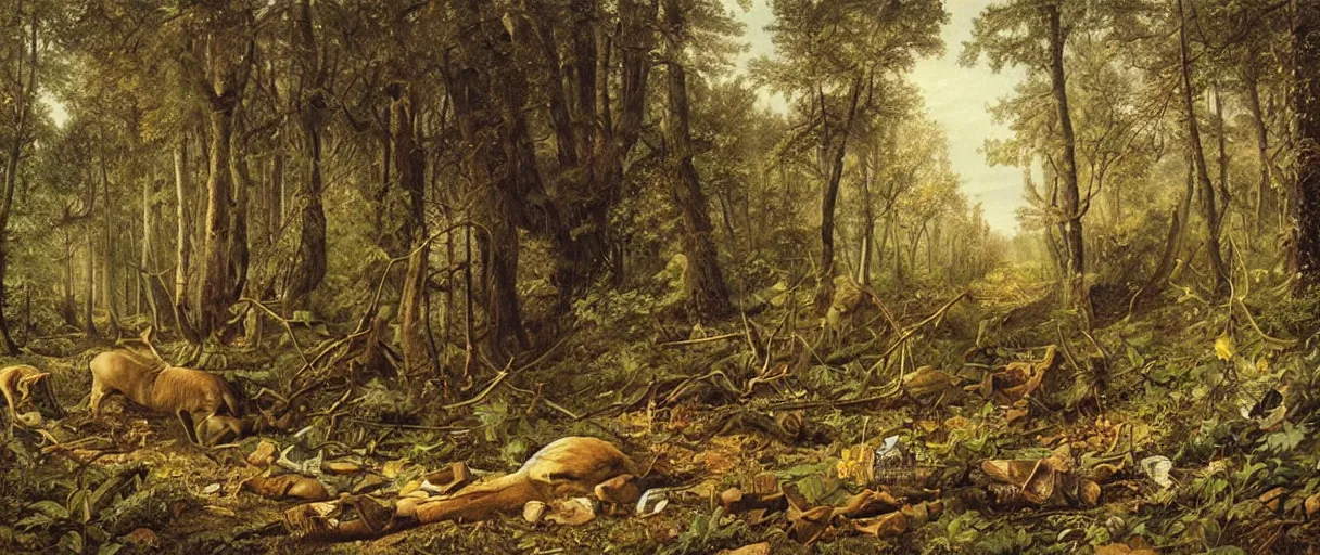 Image similar to stunning detailed artwork of a crime scene in the woods by eugene von guerard