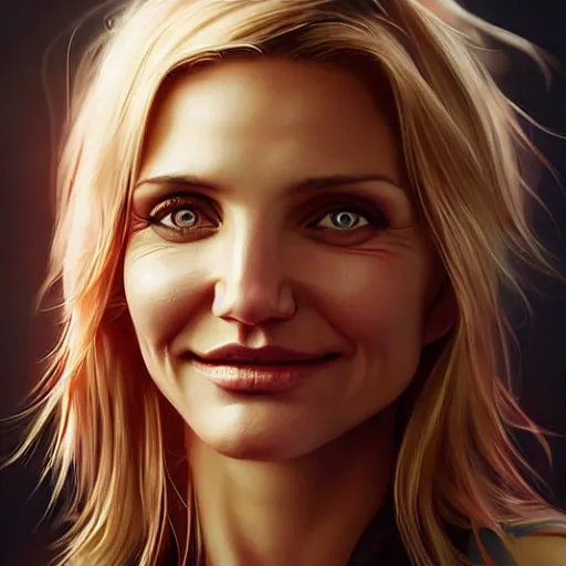 Image similar to Cameron Diaz by Stanley Artgerm Lau, WLOP, Rossdraws, James Jean, Andrei Riabovitchev, Marc Simonetti