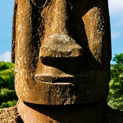 Image similar to a high detail photo of a moai wearing headphones