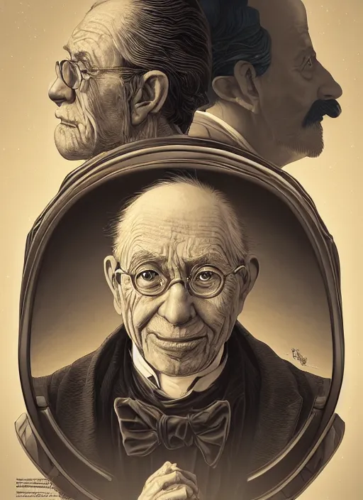 Image similar to portrait of elderly 1 9 th century genius inventor by dan mumford, yusuke murata, makoto shinkai, ross tran, cosmic, intricate detail, cinematic, 8 k, cel shaded, unreal engine, featured on artstation, pixiv