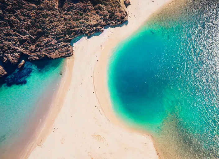 Prompt: symmetry!! a 2 8 mm macro aerial view of a beautiful beach in greece, photography, film, film grain, canon 5 0 mm, cinematic lighting