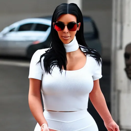 Image similar to kim kardashian as a tear - shaped fish with cyborg legs