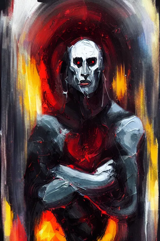 Prompt: an abstract expressionist painting of hyperion, lord of all vampires, tarot card, trending on artstation, digital painting, character concept art portrait, scary