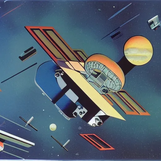 Image similar to a bauhaus spacecraft. concept art by dan o'bannon, 1 9 8 4