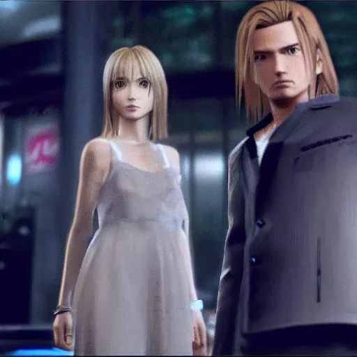 Image similar to a still of from the movie lost in translation crossover with the game final fantasy viii