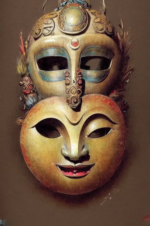 Image similar to ( ( ( ( ( javanese mask. muted colors. ) ) ) ) ) by jean - baptiste monge!!!!!!!!!!!!!!!!!!!!!!!!!!!