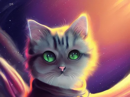 Prompt: cat in space, digital painting, elegant, beautiful, highly detailed, artstation, concept art