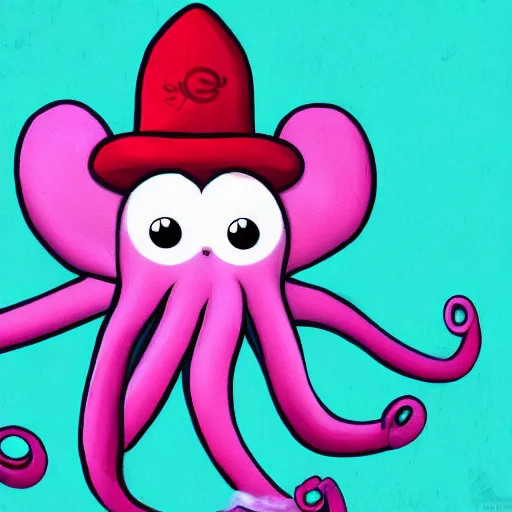 Image similar to sad octopus wearing a pink hat by alex heywood in 4 k ultra high resolution