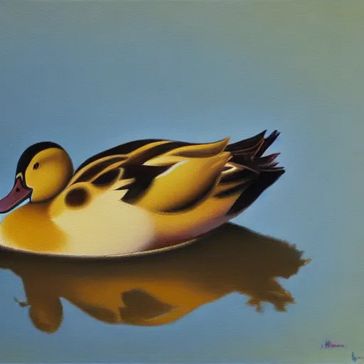 Prompt: a duck on the prowl oil painting ignacio nazabal