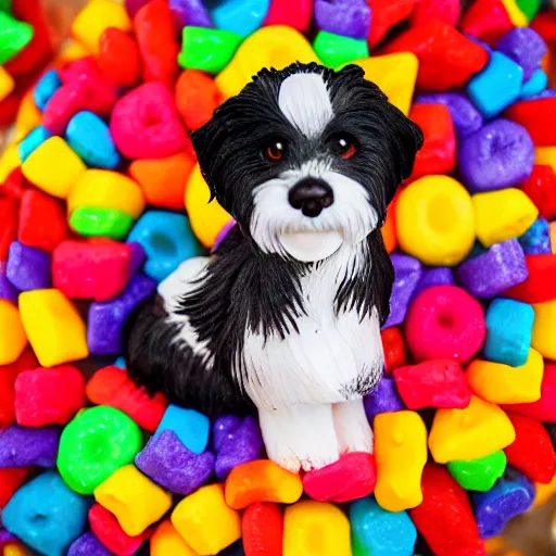 Image similar to mexican sugar skull candy in the shape of a havanese dog, ofrenda, 4 k close up photo, leica, bokeh