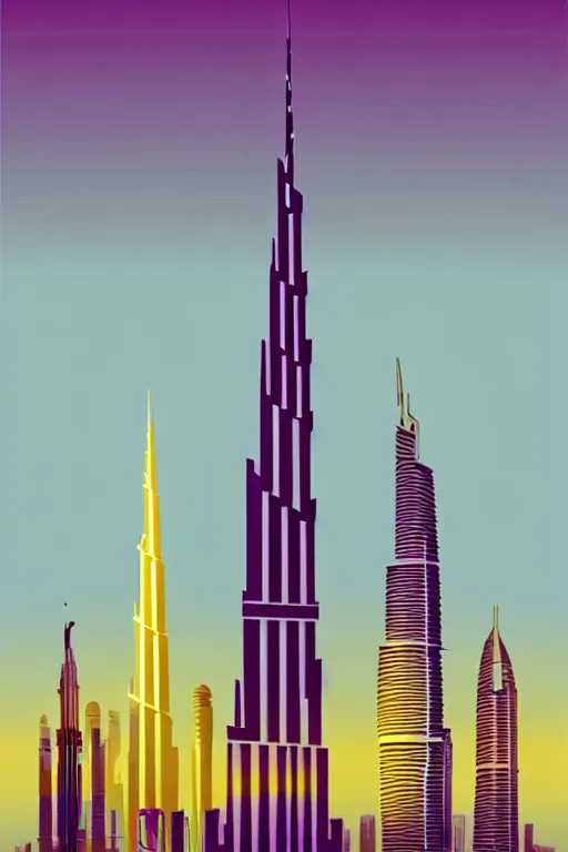 Image similar to minimalist boho style art of colorful burj khalifa, illustration, vector art