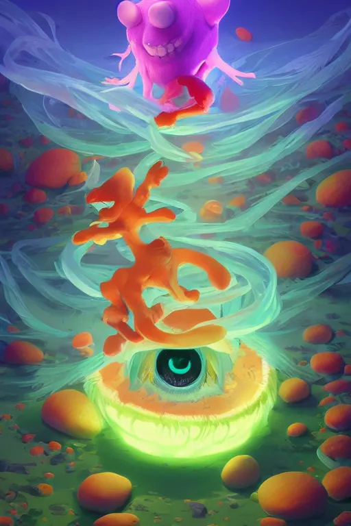 Image similar to smurf ghost creature animal sushi cristal very big eye roots cactus elemental flush of force nature micro world fluo fishscale, behance hd by jesper ejsing, by rhads, makoto shinkai and lois van baarle, ilya kuvshinov, rossdraws radiating a glowing aura global illumination ray tracing hdr