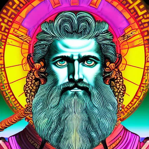 Image similar to a detailed portrait of a zeus god with a propper face anime art by lisa frank, dan mumford, trending on artstation, wallpaper 4 k