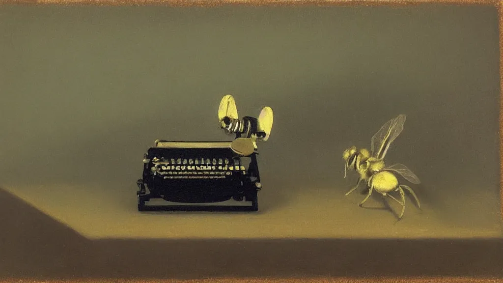 Image similar to tonalism potential... is that a hornet or a typewriter? i really can't tell.