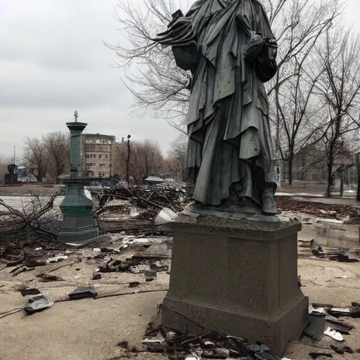 Prompt: liberty statue ruined down, post apocalyptic