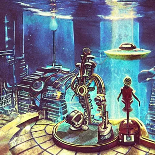 Image similar to bioshock underwater city, 1 9 5 0 s sci - fi art