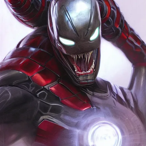 Image similar to venom the symbiote as iron man | venom movie | cinematic lighting | award - winning | closeup portrait | by donato giancola and mandy jurgens and charlie bowater | featured on artstation | pencil sketch | sci - fi alien