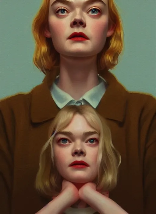 Image similar to twin peaks movie poster art, portrait of elle fanning, from scene from twin peaks, clean, simple illustration, nostalgic, domestic, highly detailed, digital painting, artstation, concept art, smooth, sharp focus, illustration, artgerm, donato giancola, joseph christian leyendecker, wlop
