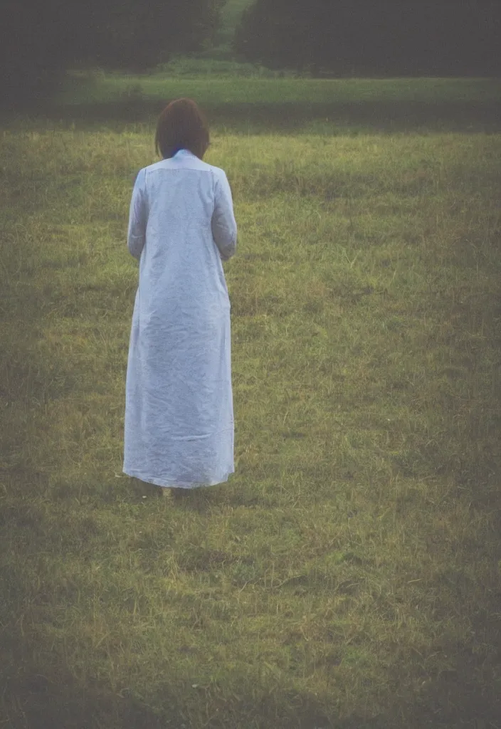 Image similar to “ a sad woman standing in a pasture ”