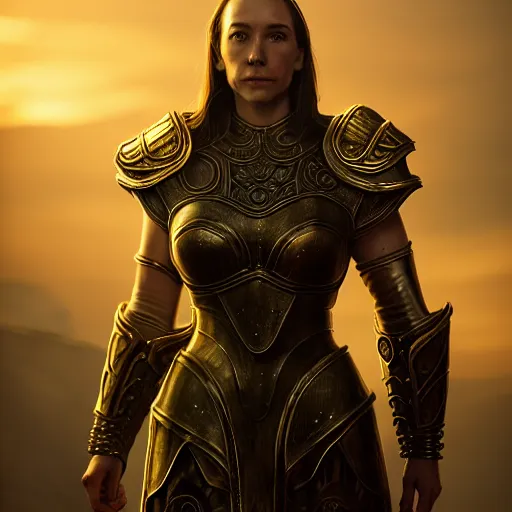 Prompt: unknown The Elder Scrolls VI character portrait, partially clothed in metal-plated battle armor, atmospheric lighting, painted, intricate, volumetric lighting, beautiful, golden hour, sharp focus, ultra detailed, by Leesha Hannigan, Ross Tran, Thierry Doizon, Kai Carpenter,Ignacio Fernández Ríos