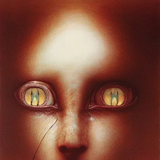 Image similar to beksinski, zdzisław - her eyes wide, oil on canvas