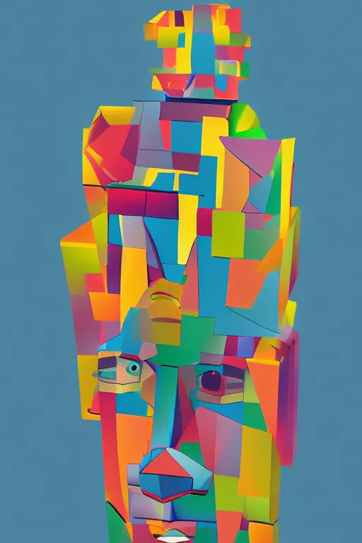 Image similar to cubist moai statue cutout digital illustration cartoon colorful beeple