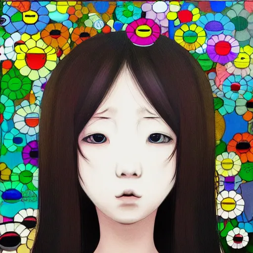 Image similar to a surreal portrait of a girl by takashi murakami, trending on art station