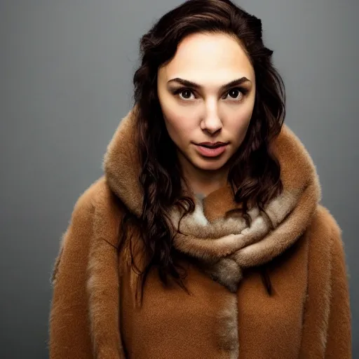 Image similar to a masterpiece portrait photo of a beautiful young woman who looks like an eskimo gal gadot, symmetrical face, random background scene