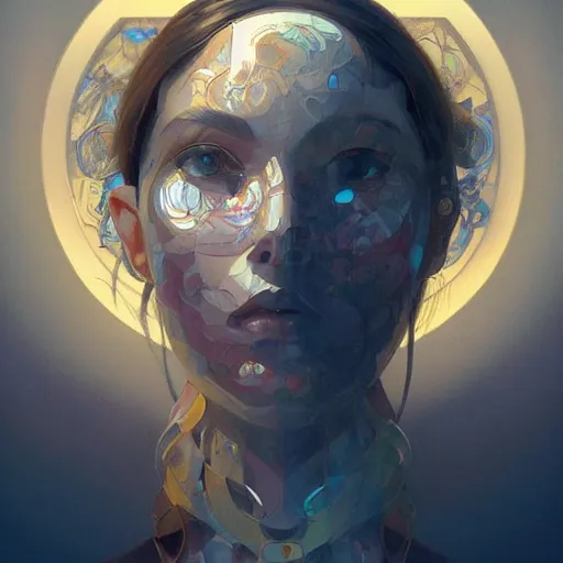 Image similar to portrait of human consciousness, highly detailed, digital painting, artstation, concept art, sharp focus, illustration, art by artgerm and greg rutkowski and alphonse mucha