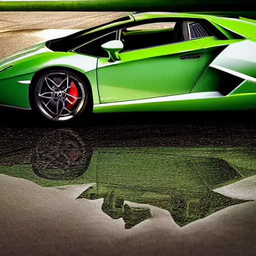 Image similar to photo of lamborghini car covered by marijuana pattern, photorealism,