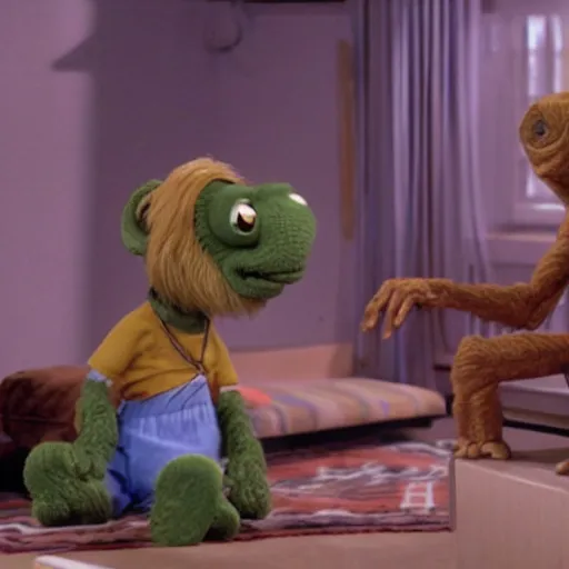 Image similar to ALF and E.T. on the set on Seinfeld, highly detailed, octane render