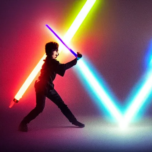 Prompt: a lightsaber duel in vienna