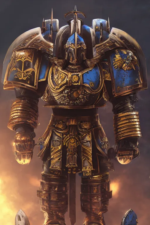 Image similar to armor portrait heros warhammer 4 0 k horus heresy fanart - the primarchs emperor by johannes helgeson animated with vfx concept artist & illustrator global illumination ray tracing hdr fanart arstation zbrush central hardmesh 8 k octane renderer comics stylized