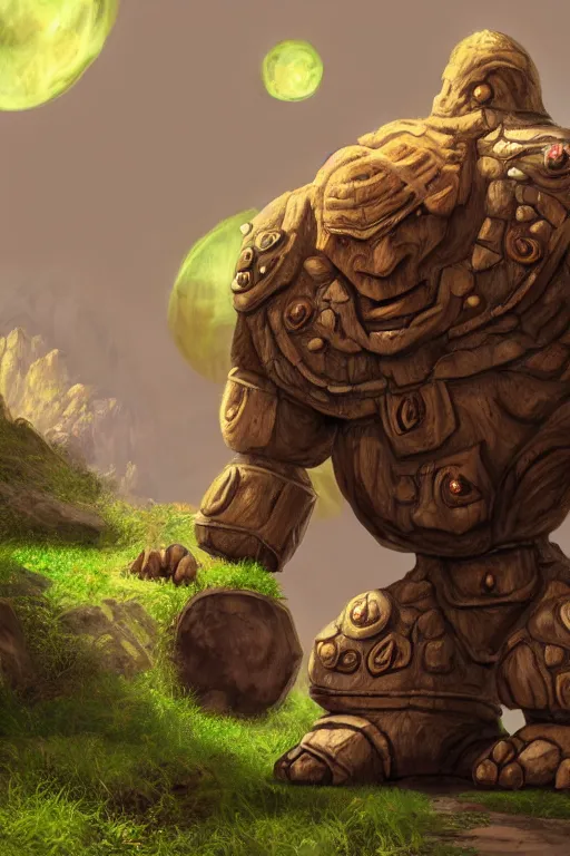 Image similar to zelda fantasy art giant golem troll wood rock greeble gemstone, global illumination ray tracing hdr fanart arstation by sung choi and eric pfeiffer and gabriel garza and casper konefal