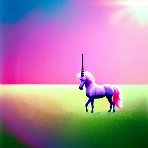 Image similar to an ultra high definition telephoto pastel coloured wildlife photograph of a magic unicorn eating an ice cream in a magical field. refraction, volumetric lighting iridescence.