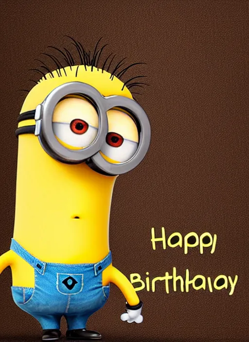 Prompt: happy birthday greeting card design 5 0 th birthday, minions birthday card design, hallmark design, intricate, uhd, funny, balloons and cake
