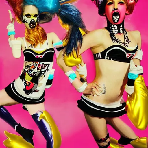 Image similar to glam punk cheerleaders, pop surrealism, lowbrow