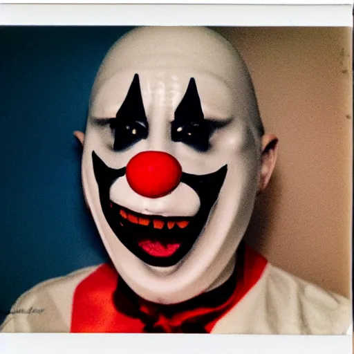 Image similar to polaroid of a creepy minimalist clown halloween mask