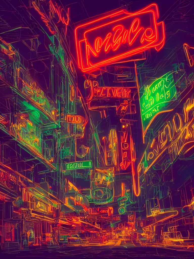 Image similar to neon signs at night with motion blur disney concept artists, blunt borders, rule of thirds