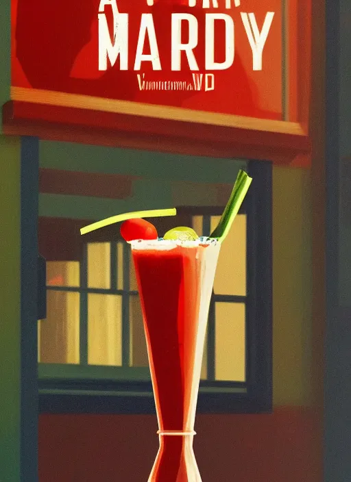 Prompt: A Bloody Mary vintage poster by Edward Hopper and James Gilleard, 8k, octane render, ultra sharp, detailed digital art