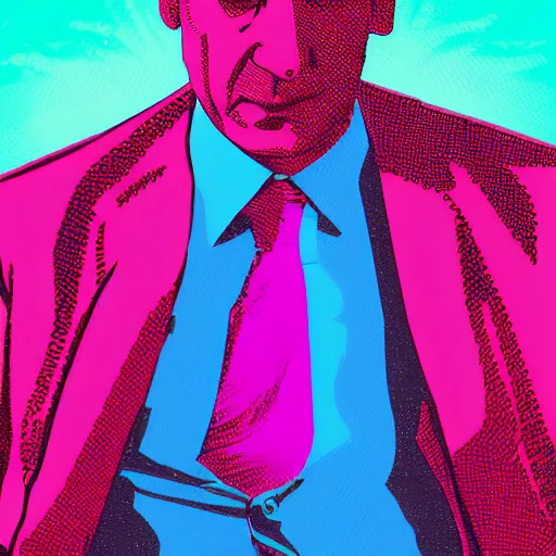 Prompt: retrowave style portrait of saul goodman