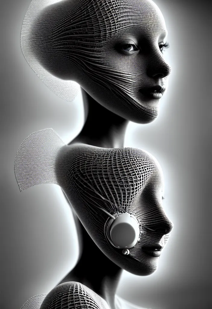 Image similar to young beautiful woman with a face medical mask. fractal, mandelbulb, speed painting, scribble art, octane render. black and white. intricate details, 8k, 3D, beautiful, cinematic. futurism, Unreal Engine, photorealistic.