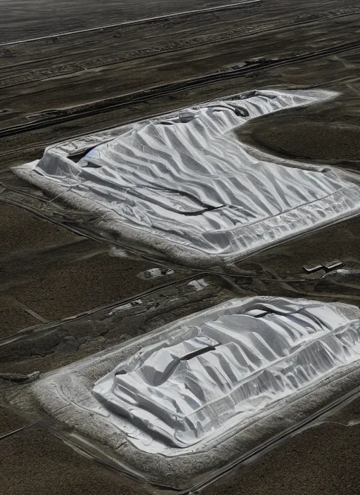 Image similar to bioremediation white architecture, in the mining tailings of chuquicamata, epic, cinematic, hyperealistic, high detailed, corona render, hdr, ray tracing